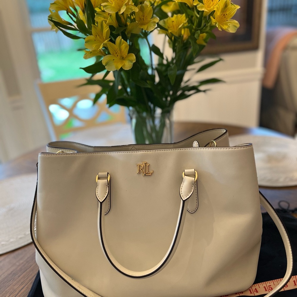 Ralph Lauren Beige Leather Tote with Gold RL Logo-Like new
